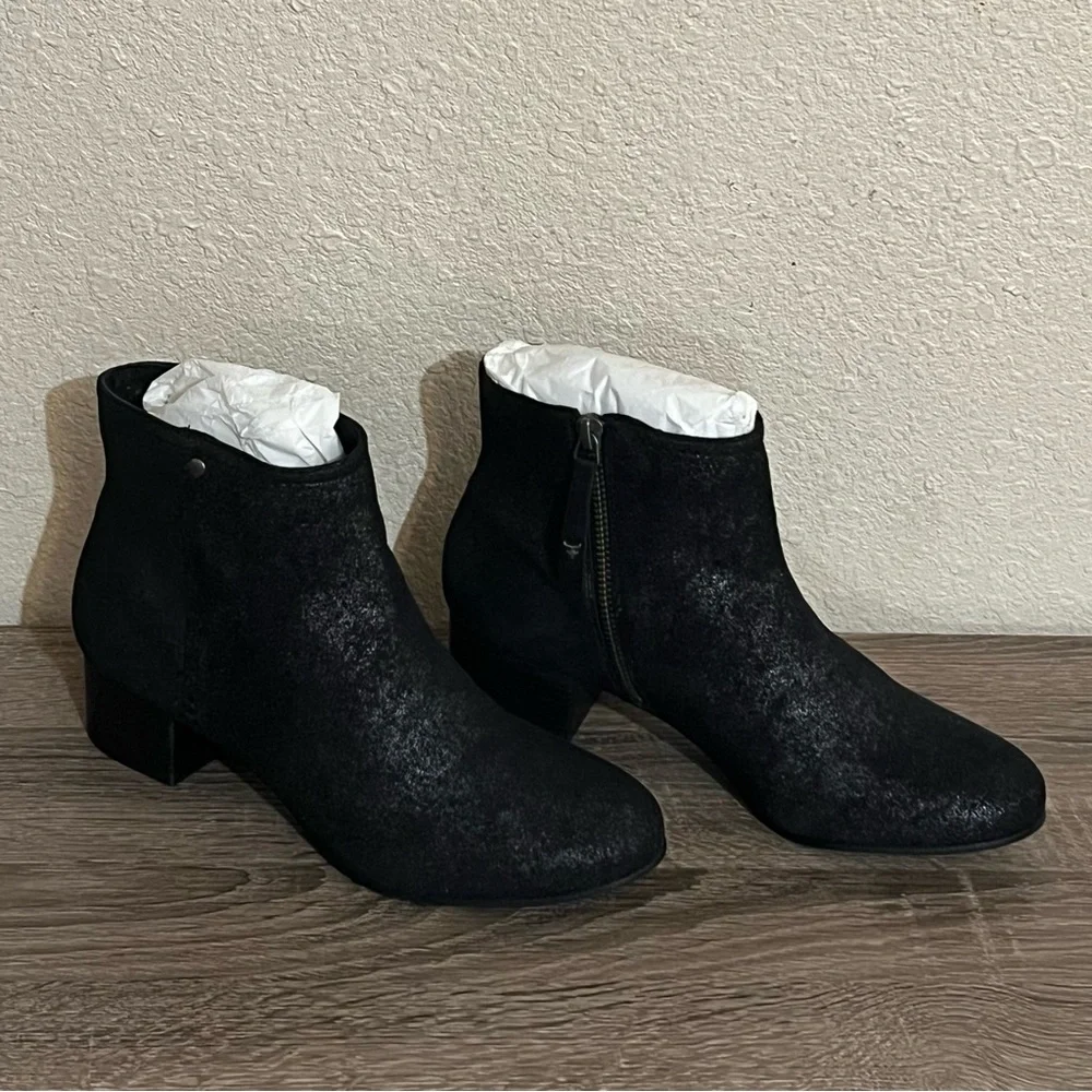 Designer H.S Trask Vivian Black Metallic Suede Ankle Boots - Picture 4 of 16